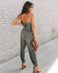 Reevy Strapless Pocketed Jumpsuit - Charcoal