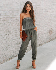 Reevy Strapless Pocketed Jumpsuit - Charcoal