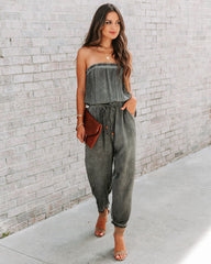 Reevy Strapless Pocketed Jumpsuit - Charcoal