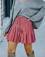 Reid Smocked Tassel Mini Skort - Dry Rose