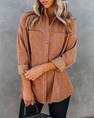Reilly Corduroy Button Down Pocket Top - Camel