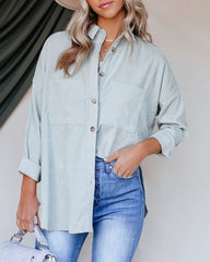 Reilly Corduroy Button Down Pocket Top - Light Sage