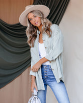 Reilly Corduroy Button Down Pocket Top - Light Sage