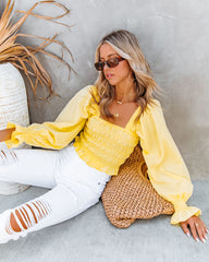 Reina Cotton Smocked Puff Sleeve Crop Top