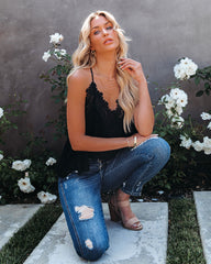 Reminiscence Crochet Lace Drape Tank - Black