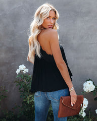 Reminiscence Crochet Lace Drape Tank - Black