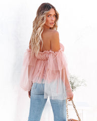 Renley Off The Shoulder Tulle Blouse - Blush