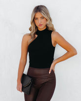 Renown Mock Neck One Shoulder Knit Tank - Black