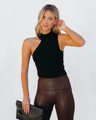 Renown Mock Neck One Shoulder Knit Tank - Black