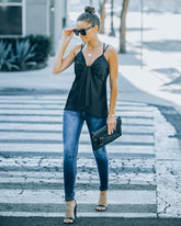 Renta Satin Drape Cami Tank - Black