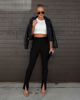 Rhapsody High Waisted Split Hem Pants - Black