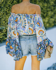 Rhea Printed Off The Shoulder Bell Sleeve Top