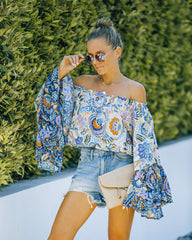Rhea Printed Off The Shoulder Bell Sleeve Top