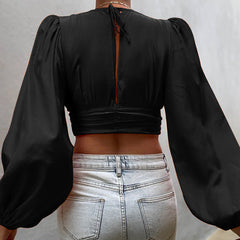 Rhene Woven Crop Top - Black