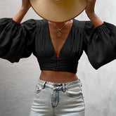 Rhene Woven Crop Top - Black