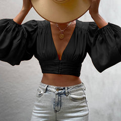 Rhene Woven Crop Top - Black