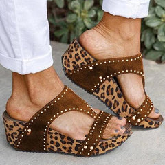 Rhinestone Animal Print Wedge Heel Sandals