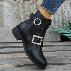 Rhinestone Buckle Comfy Ankle Booties