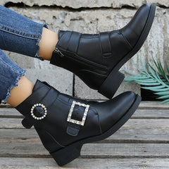 Rhinestone Buckle Comfy Ankle Booties