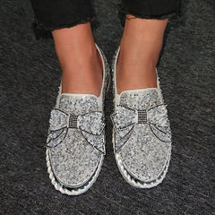 Rhinestone Flat Leather Platform Loafers