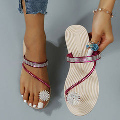 Rhinestone Flower Flat Heeled Beach Slides