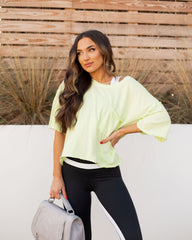 Riah Cotton Distressed Pocket Tee - Neon Lime