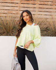 Riah Cotton Distressed Pocket Tee - Neon Lime