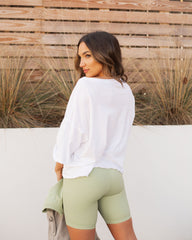 Riah Cotton Distressed Pocket Tee - White