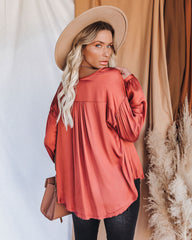 Riker Satin Frayed Blouse - Terracotta