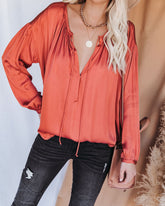 Riker Satin Frayed Blouse - Terracotta