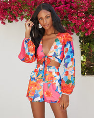 Riverside Printed Tie Front Crop Blouse