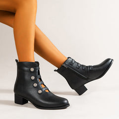 Rivet Hollow Chunky Heeled Ankle Boots