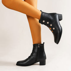 Rivet Hollow Chunky Heeled Ankle Boots