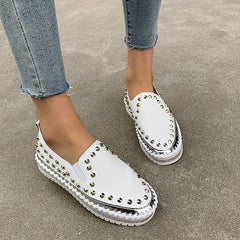 Rivet Rhinestone Thick Sole Loafers