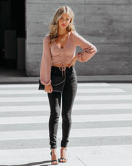 Rizo Ruched Metallic Crop Top - Taupe