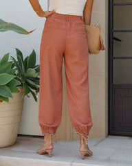 Rosalind Pocketed High Rise Woven Joggers - Clay