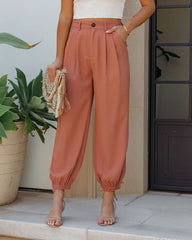 Rosalind Pocketed High Rise Woven Joggers - Clay