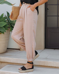 Rosalind Pocketed High Rise Woven Joggers - Taupe - SALE