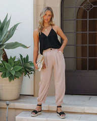 Rosalind Pocketed High Rise Woven Joggers - Taupe - SALE