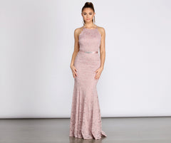 Rosella Lace Scallop Rhinestone Ribbon Belt Mermaid Dress