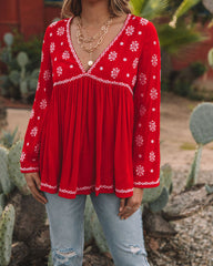 Roses And More Embroidered Tunic - Red