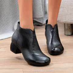Round Toe Chunky Heeled Solid Color Ankle Boots