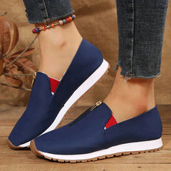 Round Toe Front Zipper Slip-On Casual Shoes