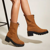 Round Toe Suede Front Zipper Motorcycle Boots