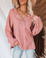 Rowena Cotton Relaxed Henley Top - Mauve