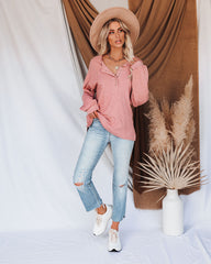 Rowena Cotton Relaxed Henley Top - Mauve