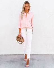 Royce Cotton Button Down Top - Baby Pink