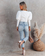 Rue Cotton Puff Sleeve Embellished Crop Top