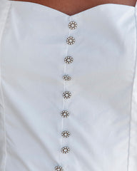 Rue Cotton Puff Sleeve Embellished Crop Top