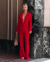 Runway Pocketed Belted Flare Trousers - Red